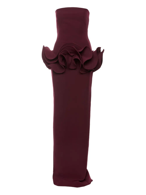 Ana Radu Ruffled Strapless Maxi Dress — Red — Size XS — Front View