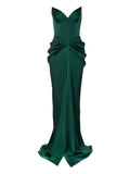 Ana Radu Corset Draped Maxi Dress — Red/ Green — Size XS — Front View