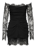 Ana Radu Lace Trimmed Draped Mini Dress — Black — Size XS — Front View