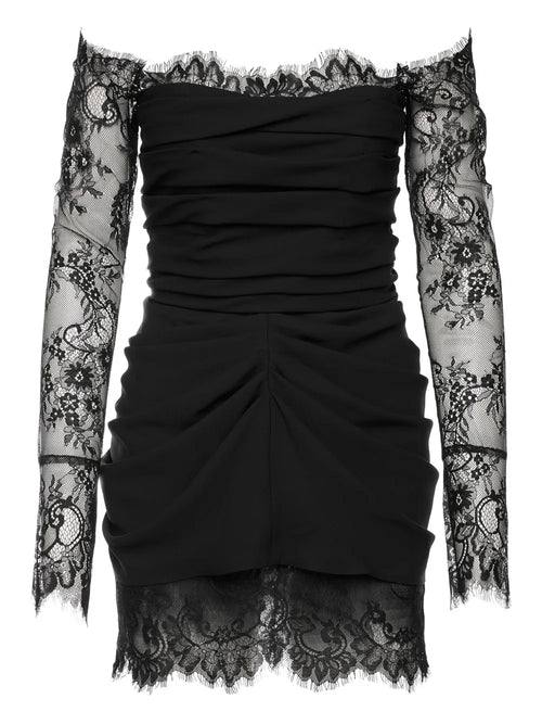 Ana Radu Lace Trimmed Draped Mini Dress — Black — Size XS — Front View
