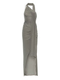 Atu Body Couture One Shoulder Side Split Midi Dress — Grey — Size XS — Front View
