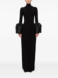 Atu Body Couture Mock Neck Bell Sleeve Midi Dress — Black — Size XS — Front View