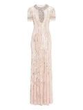 Jenny Packham Nova Sequin Embellished Keyhole Neck Maxi Dress — Same as shown — Size XL — Front View