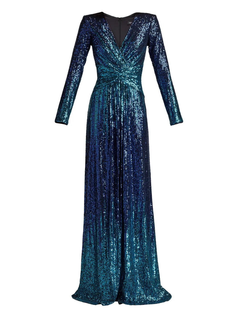 Tadashi Shoji Evona Ombre Sequin Long Sleeve Dress — Blue — Size S — Front View