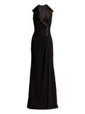 Tadashi Shoji Satin Collar Embellished Gown — Black — Size XS — Front View