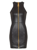 Balmain Leather Mini Dress — Black — Size S — Front View