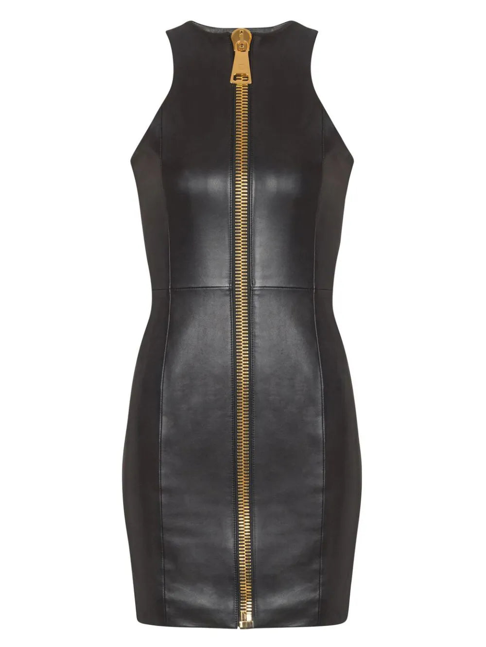 Balmain Leather Mini Dress — Black — Size S — Front View