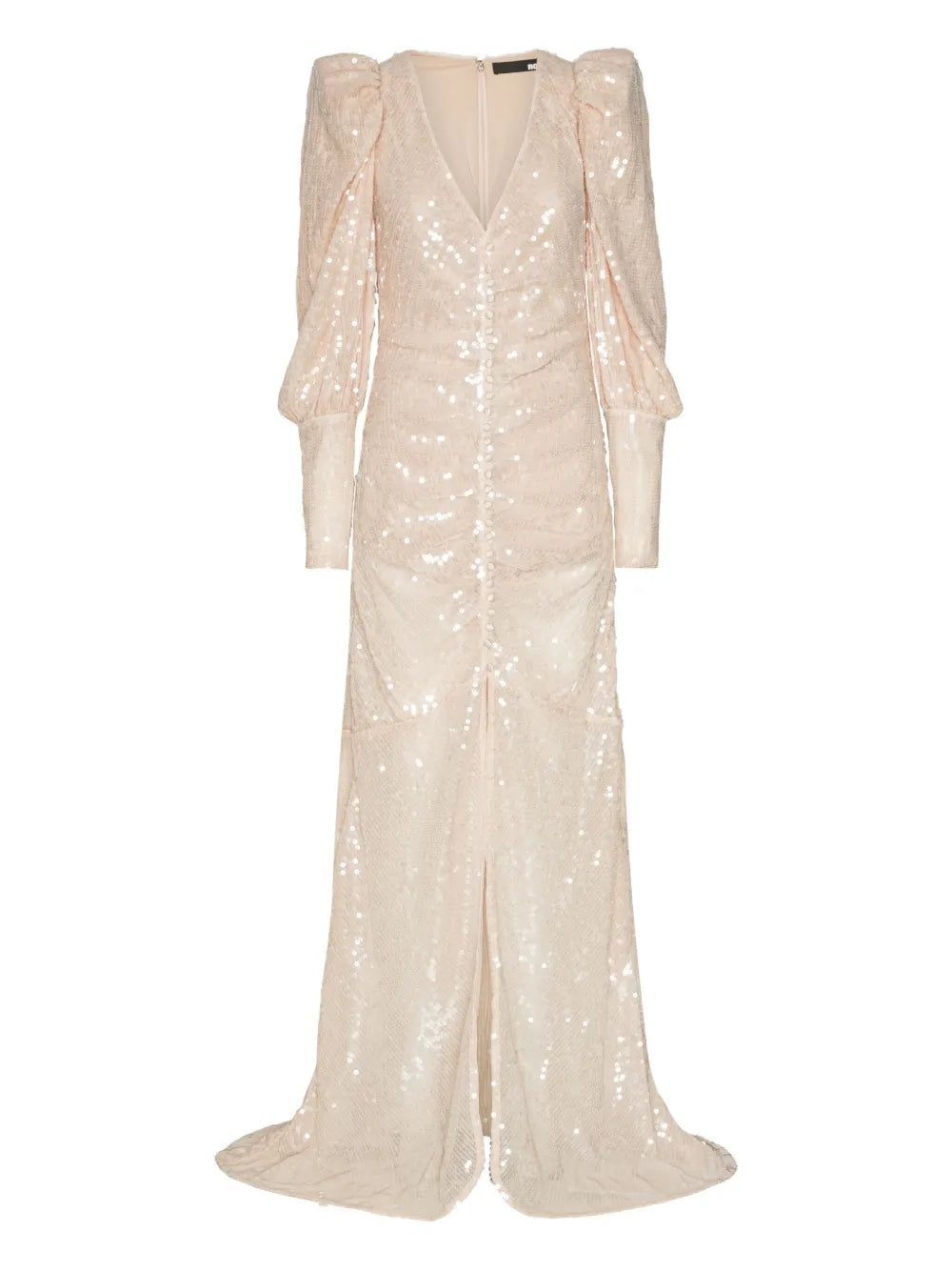 Rotate Birger Christensen Sequin Embellishment Puff Sleeve Maxi Dress — Beige — Size XS — Front View