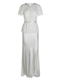 Self Portrait Embellished Peplum Lace Maxi Dress — White — Size XS — Front View