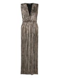 Roserry Sleeveless V Neck Midi Dress — Gold — Size S — Front View