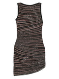 Missoni Sequin Striped Sleeveless Mini Dress — Black/ Brown — Size XL — Front View