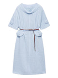 Prada Mouline Wool Knit Midi Dress — Blue — Size XS — Front View