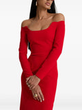 Moos Studio Red Salvage Off Shoulder Long Sleeve Maxi Dress — Red — Size XS — Front View