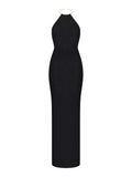 Korobeynikov Halterneck Backless Maxi Dress — Black/ Gold — Size XS — Front View