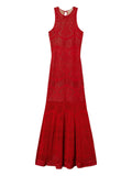 Twinset Openwork Knit Maxi Dress — Red — Size XS — Front View