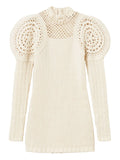 Twinset Crochet Detailed Puff Sleeve Dress — White — Size XS — Front View