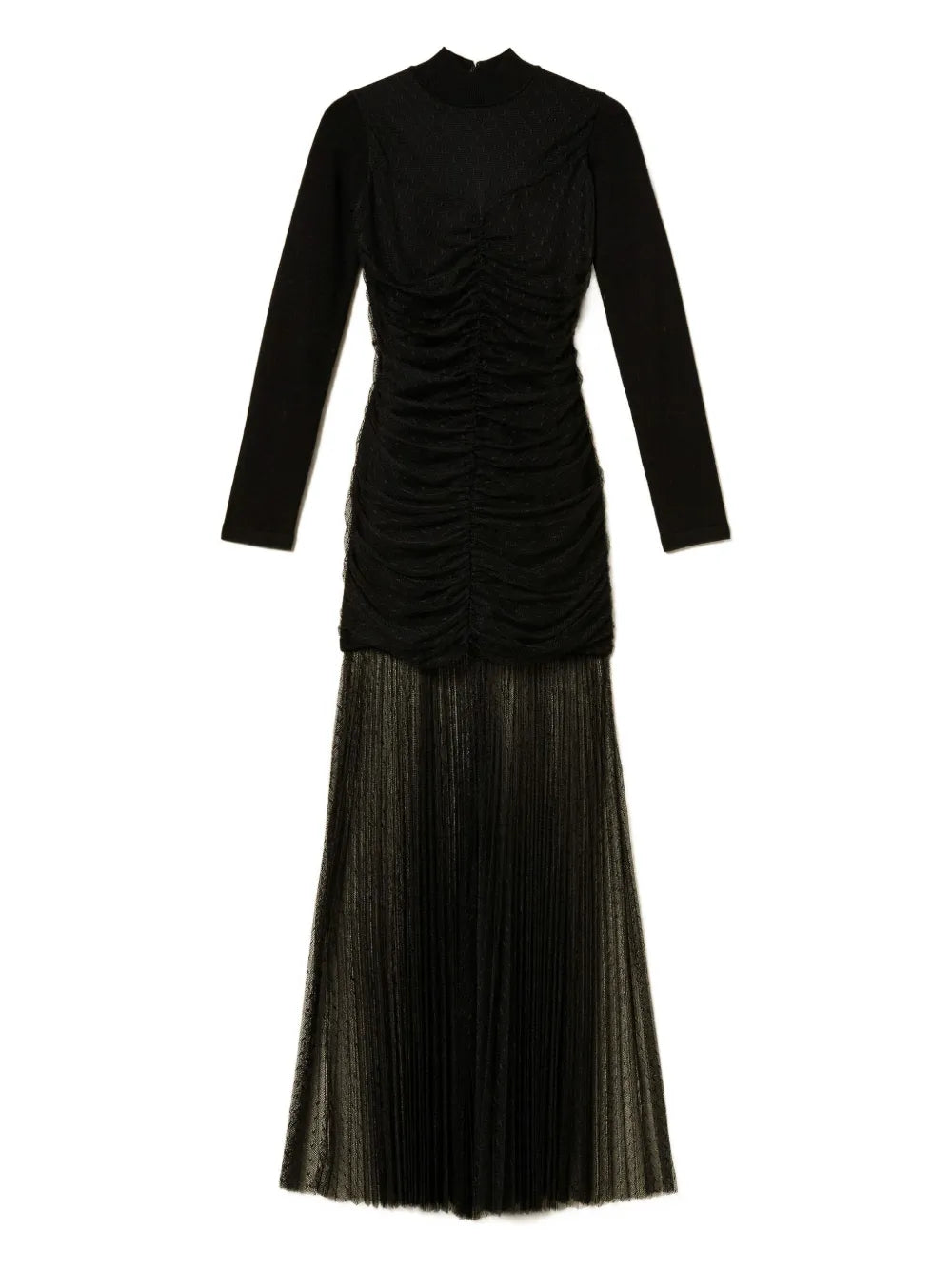 Twinset Pleated Tulle Knitted Dress — Black/ Red — Size S — Front View