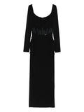 Nissa Long Sleeve Midi Dress — Black/ Red — Size S — Front View
