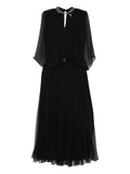 Nissa Crystal Embellishment Pleated Midi Dress — Black — Size XS — Front View