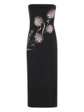 Staud Brooke Dahlia Daydream Midi Dress — Black/ Red — Size XS — Front View