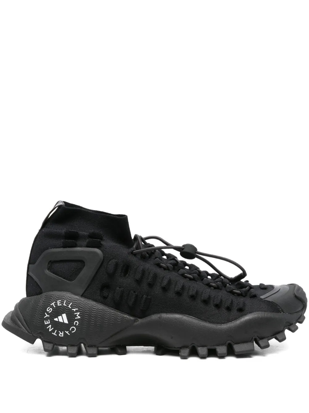 adidas By Stella Mccartney Ridged-Sole Lace-Up Sneakers — Black — Size US M 10 - US W 11.5 — Front View