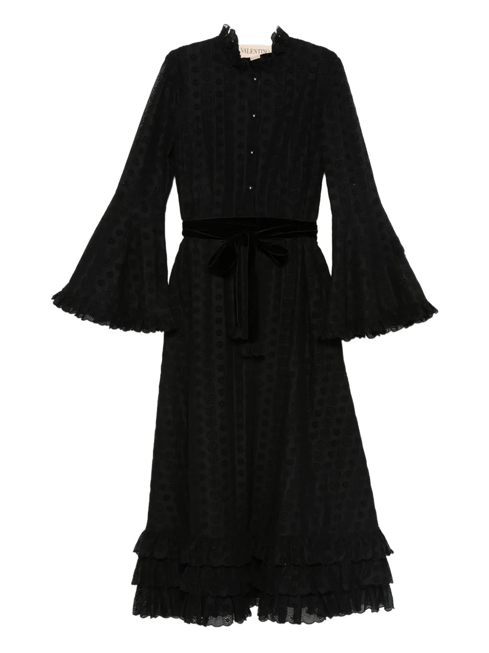 Valentino Garavani Ruffled Bell Sleeve Dress — Black — Size XS — Front View