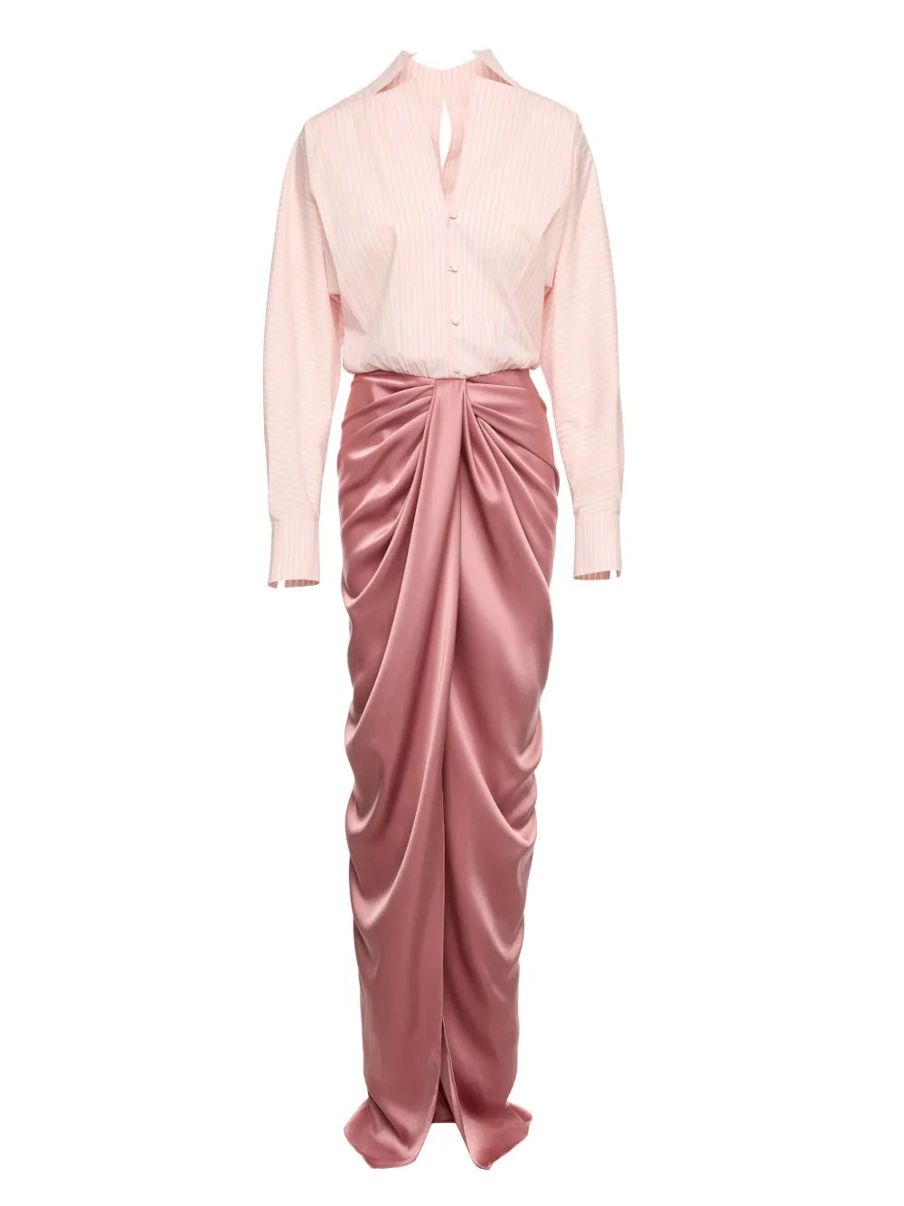 Vpm Atelier Corynna Draped Satin Panel Maxi Dress — Pink — Size XS — Front View
