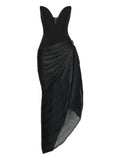 Vpm Atelier Tess Sweetheart Neckline Pleated Maxi Dress — Black/ Gold — Size S — Front View