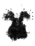 Ana Radu Feather Trimmed Ruffled Dress — Black/ Red — Size XXL — Front View