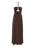 Bash Jea Midi Dress — Brown — Size XS — Front View
