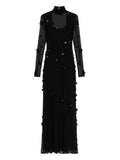 Blumarine Floral Embellished Maxi Dress — Black — Size XS — Front View