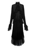 Blumarine Pleated Ruffled Maxi Dress — Black — Size XS — Front View
