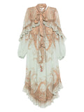 Zimmermann Paisley Print Ruffled Dress — Blue — Size S — Front View