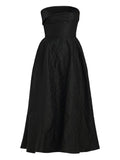Post Meridiem Jacquard Satin Panel Midi Dress — Black — Size XS — Front View