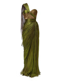Iris Serban Draped One Shoulder Dress — Green/ Olive — Size S — Front View