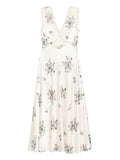 Doen V Neck Floral Print Midi Dress — White — Size XXS — Front View