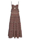 Johanna Ortiz Entre Flechas Embroidered Details Maxi Dress — Brown/ Red — Size S — Front View