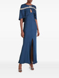 Temperley London Vine Cape Gown Embellished Maxi Dress — Blue — Size XS — Front View
