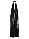 Retrofete Kelsie Sequin Halterneck Maxi Dress — Black — Size L — Front View