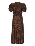 Rotate Birger Christensen Sequin Embellishment Puff Sleeve Midi Dress — Brown — Size XXL — Front View