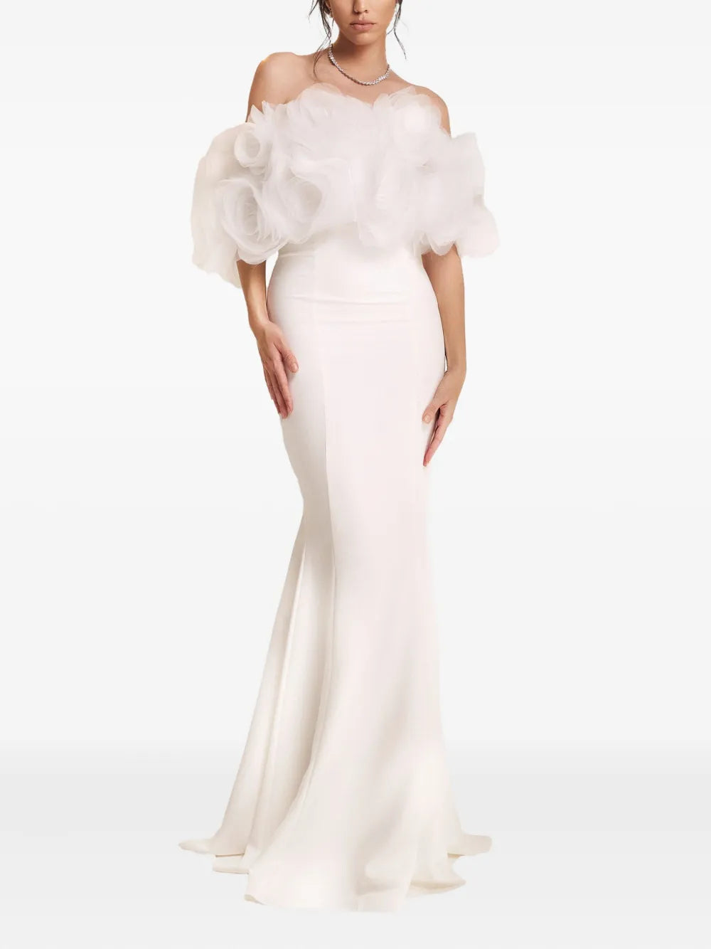 Ana Radu Off Shoulder Ruffled Dress — White — Size S — Front View