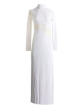 Alaia Long Sleeve Panelled Maxi Dress — White — Size XL — Front View