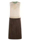 Fendi Lace Panel Tweed Dress — Brown — Size XS — Front View