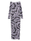 Pucci Abstract Print Long Sleeve Maxi Dress — Black/ Pink — Size XS — Front View