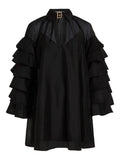 Karl Lagerfeld Ruffled Buckle Mini Dress — Black — Size S — Front View