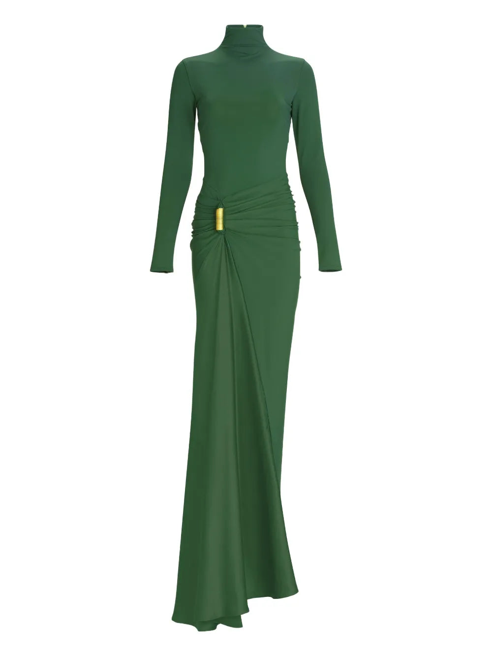 Silvia Tcherassi Lena Mock Neck Maxi Dress — Green/ Gold — Size XS — Front View