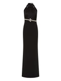 Rebecca Vallance Lilith Embellished Halterneck Dress — Black — Size XS — Front View