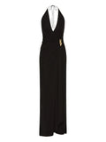 Rebecca Vallance Zaley Halter Embellished Maxi Dress — Black — Size XS — Front View