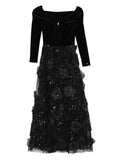 Nissa Floral Applique Dress — Black — Size S — Front View