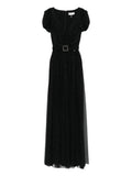 Nissa Belted Short Sleeved Dress — Black — Size S — Front View
